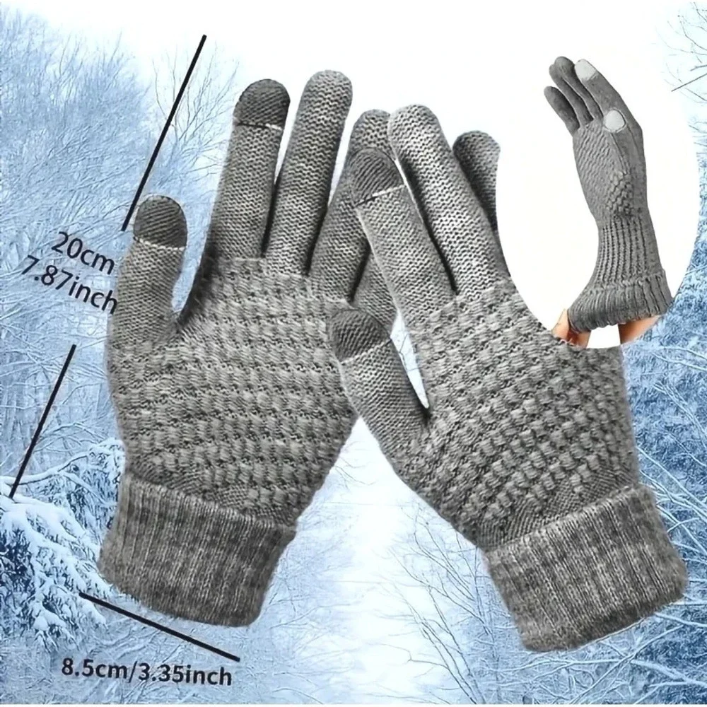 Unisex Thermal Warm Thick Plush Lined Touchscreen Gray Gloves NEW Winter OS‎